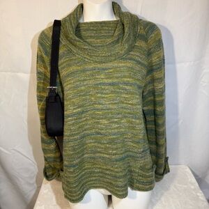 Jillian Nicole Green Striped Cowl Neck Sweater | M‎